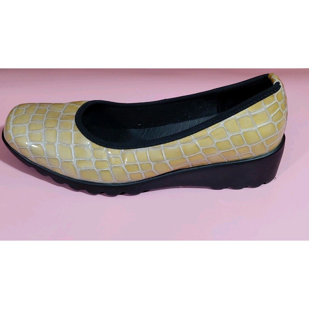 Josef Seibel Loafers Croc Print Patent Leather Gold Black Wedge Womens  39/8-8.5